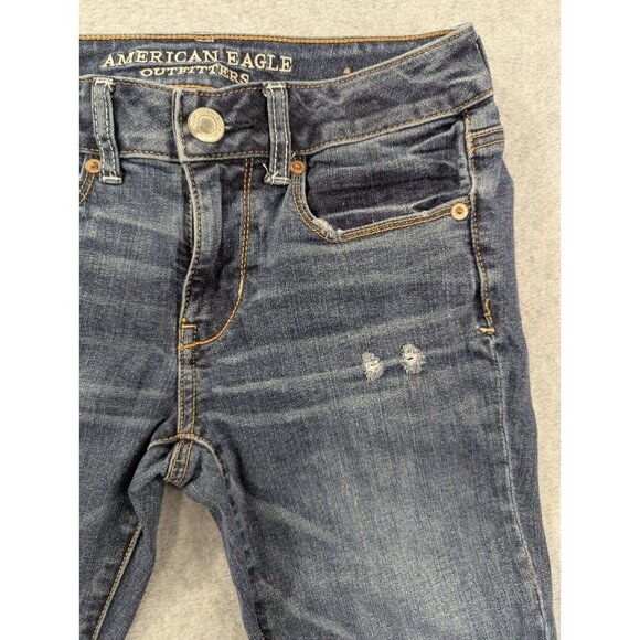 American Eagle Jeans Womens Size 2 Blue Skinny Embellished Flap Back Pockets - Picture 3 of 16
